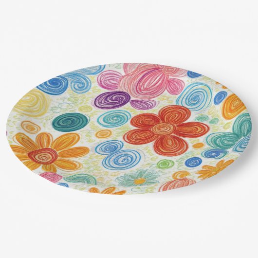 Assiettes En Carton Crayon Doodle Daisy Design (Angle)