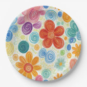 Assiettes En Carton Crayon Doodle Daisy Design (Devant)