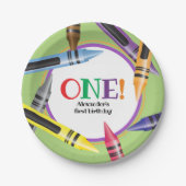Assiettes En Carton Crayonne ONE Première fête d'anniversaire Green Or (Devant)