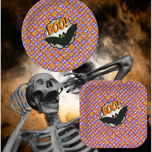 Assiettes En Carton Crazy Candy Corn Black Bat Boo! Halloween