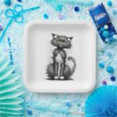 Assiettes En Carton Crazy Chat Sur Blanc (Fête)