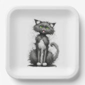 Assiettes En Carton Crazy Chat Sur Blanc (Recto)