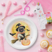 Assiettes En Carton Crazy Happy Halloween Carlin chevauchant une chamb (Fête)