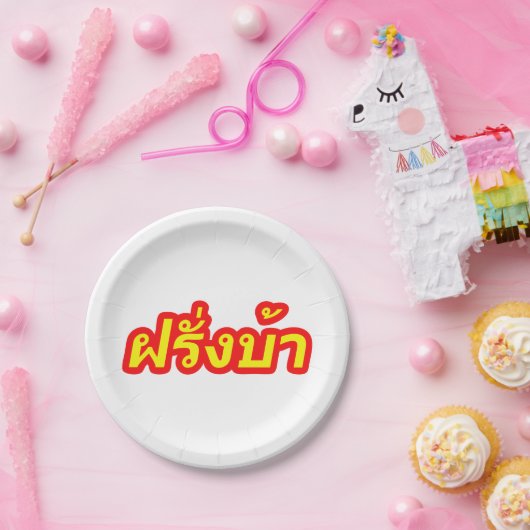 Assiettes En Carton Crazy Westerner ♦ Farang Ba en langue thaï ♦ (Fête)