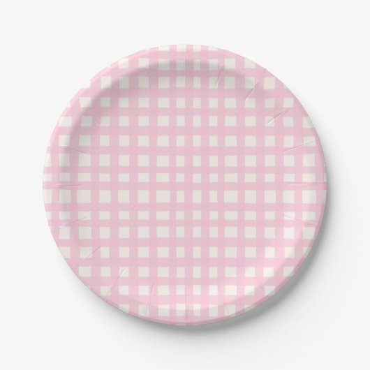 Assiettes En Carton Cream and Pink Textured Imperfect Gingham Pattern (Devant)