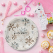 Assiettes En Carton Cream Blue Brown Snowflakes Christmas (Fête)