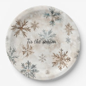Assiettes En Carton Cream Blue Brown Snowflakes Christmas (Devant)