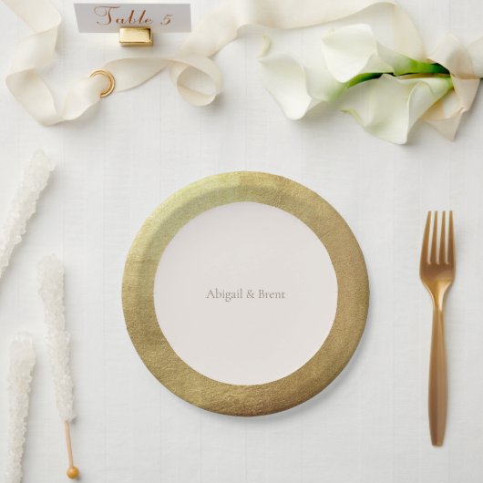 Assiettes En Carton Cream & Metallic Gold Image Mariage simple (Mariage)