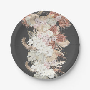 Assiettes En Carton Cream Pampas Charcoal Grass Floral Jungle Mariage