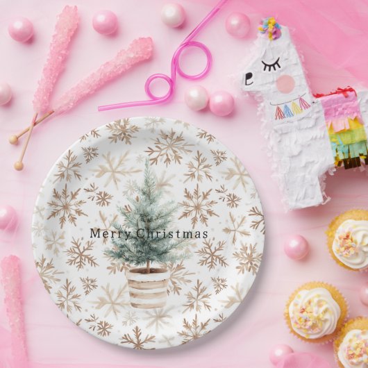 Assiettes En Carton Cream White Snowflakes Christmas Tree (Fête)