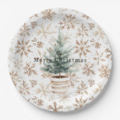 Assiettes En Carton Cream White Snowflakes Christmas Tree (Devant)