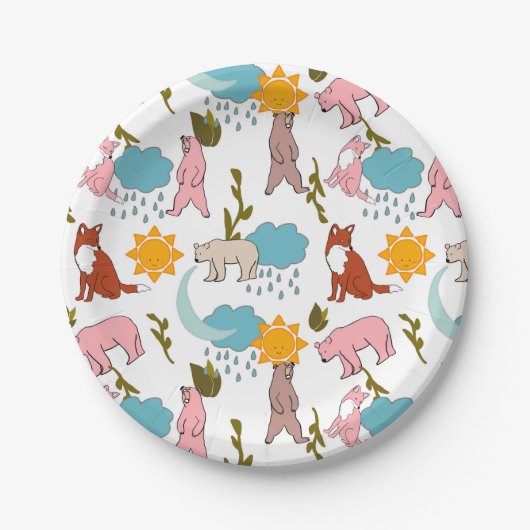 Assiettes En Carton Créatures des bois - Ours et renard (Devant)