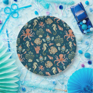Assiettes En Carton Créatures sous-marines en bleu