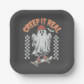 Assiettes En Carton Creep It Real Retro Halloween patinage fantôme (Recto)