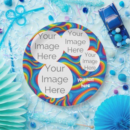 Assiettes En Carton créer son propre papier photo texte modèle arc-en- (Fête)