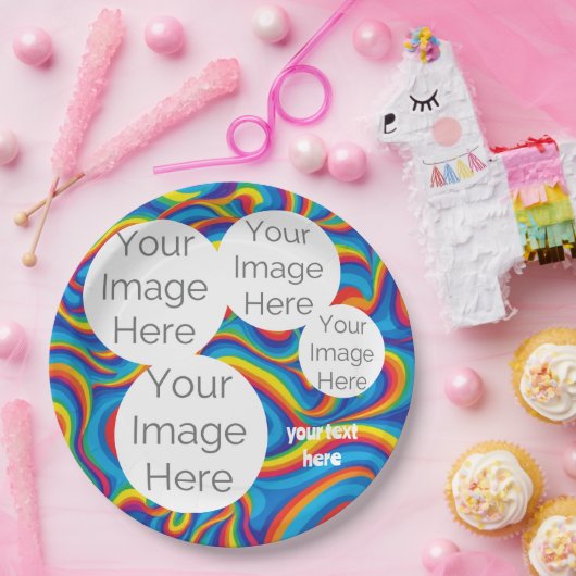 Assiettes En Carton créer son propre papier photo texte modèle arc-en- (Fête)