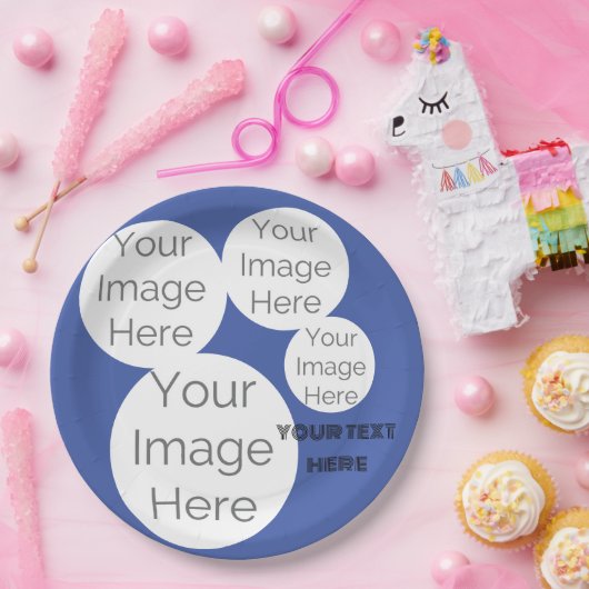 Assiettes En Carton créer son propre papier photo texte modèle bleu (Fête)