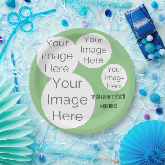 Assiettes En Carton créer votre propre modèle texte photo verte (Fête)