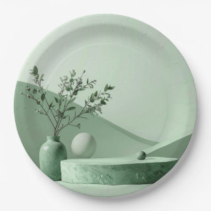 Assiettes En Carton Créez votre propre motif rayé vert sauge et blanc