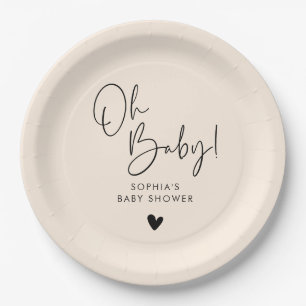 Assiettes En Carton Crème beige Oh Baby Baby shower Boho moderne