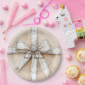 Assiettes En Carton Crème Blanc Argent Glitzy Glam Bow anniversaire (Fête)