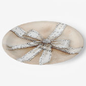 Assiettes En Carton Crème Blanc Argent Glitzy Glam Bow anniversaire (Angle)