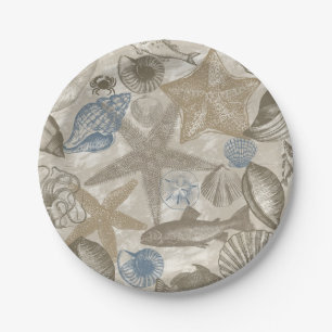 Assiettes En Carton Crème Bleu Beach Coques de mer
