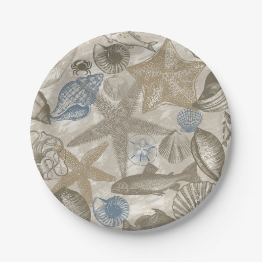 Assiettes En Carton Crème Bleu Beach Coques de mer (Devant)