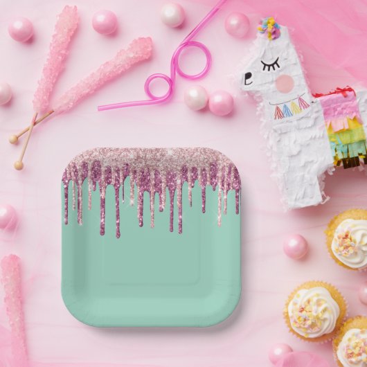 Assiettes En Carton Crème de crème glacée rose à la menthe Parties sci (Fête)