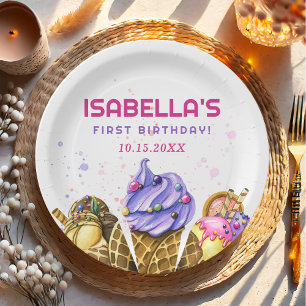 Assiettes En Carton Crème de glace 1er fête d'anniversaire