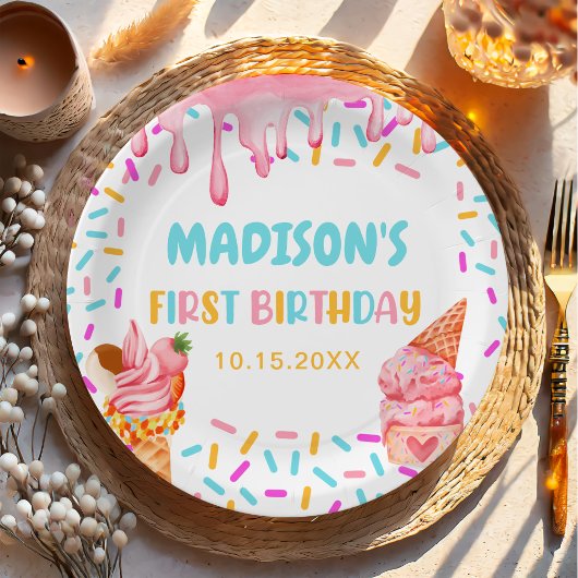 Assiettes En Carton Crème de glace 1er fête d'anniversaire