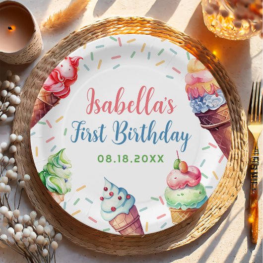 Assiettes En Carton Crème de glace 1er fête d'anniversaire