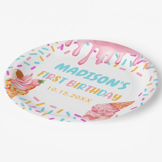 Assiettes En Carton Crème de glace 1er fête d'anniversaire (Angle)