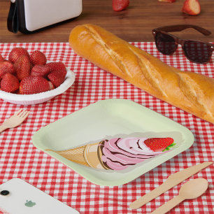 Assiettes En Carton Crème De Glace À La Fraise