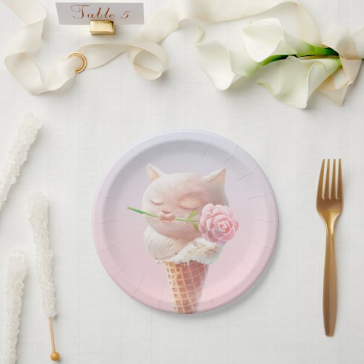 Assiettes En Carton Crème de glace Kitty - Rosy & Dreamy (Mariage)
