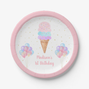 Assiettes En Carton Crème de glace Pink Gold Pastel Anniversaire