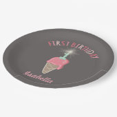 Assiettes En Carton Crème de glace rose Fille Sparkler 1ère fête d'ann (Angle)