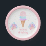 Assiettes En Carton Crème de glace rose or Pastel Anniversaire<br><div class="desc">Ces plaques en papier sont équipées de crème glacée couleur arc-en-ciel pastel avec des confettis en feuille d'or imitation.</div>