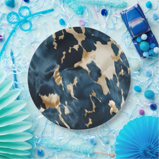 Assiettes En Carton Crème d'or bleu cowhide (Fête)