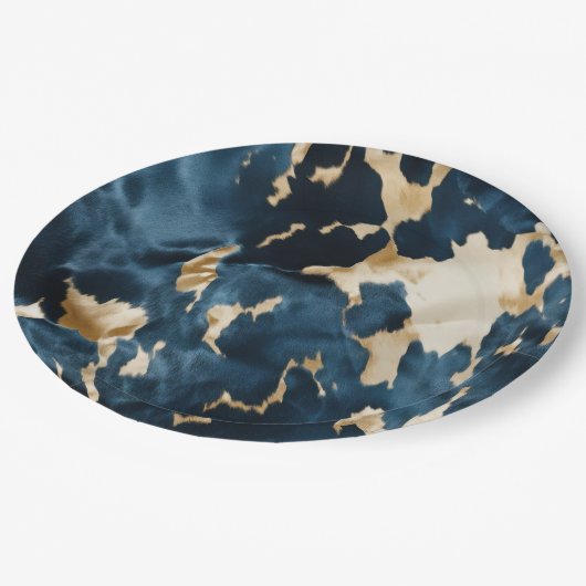 Assiettes En Carton Crème d'or bleu cowhide (Angle)