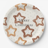 Assiettes En Carton Crème Étoiles Blanches Noël (Devant)