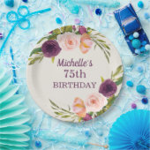 Assiettes En Carton Crème florale rose pourpre 75e anniversaire (Fête)