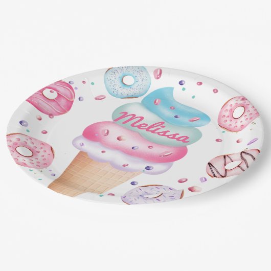 Assiettes En Carton Crème glacée Donut Anniversaire Plaques papier (Angle)