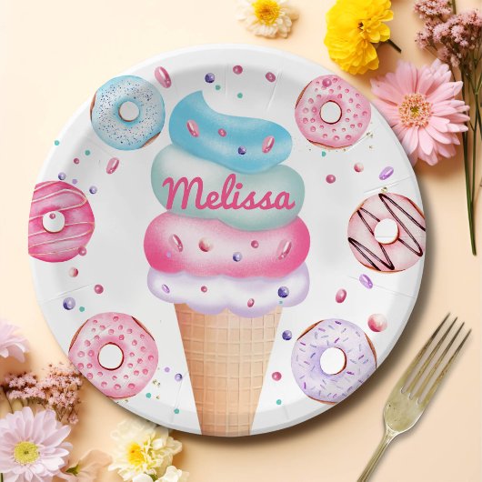 Assiettes En Carton Crème glacée Donut Anniversaire Plaques papier