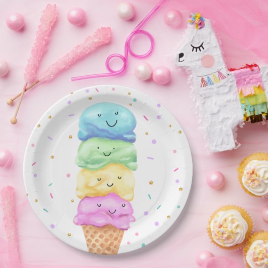 Assiettes En Carton Crème glacée Douce Plaques de papier d'anniversair (Fête)