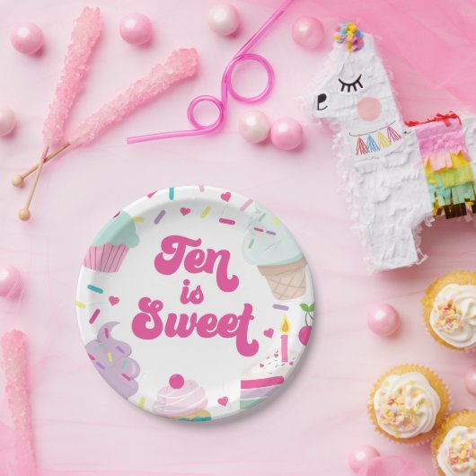 Assiettes En Carton Crème glacée et gâteau Dix est doux 10e anniversai (Fête)