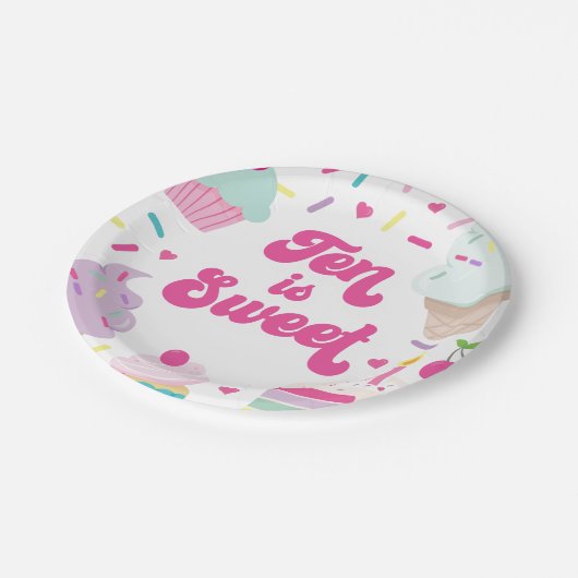 Assiettes En Carton Crème glacée et gâteau Dix est doux 10e anniversai (Angle)