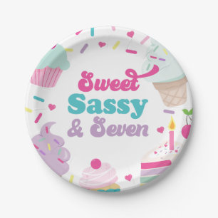 Assiettes En Carton Crème glacée et gâteau sucré Sassy Sept 7e anniver