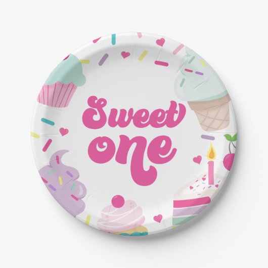 Assiettes En Carton Crème glacée et gâteau sucré Un 1er anniversaire (Devant)