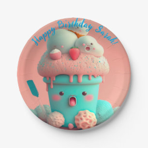 Assiettes En Carton Crème glacée Kawaii